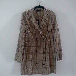 Grey Check Button Blazer Dress